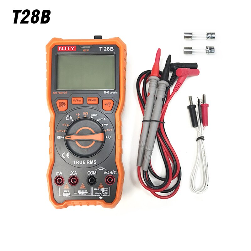 Multimètre numérique T28B/S18D, 6000 points, testeur électrique, détecteur de tension AC/DC, capacité de résistance, gamme automatique: T28B