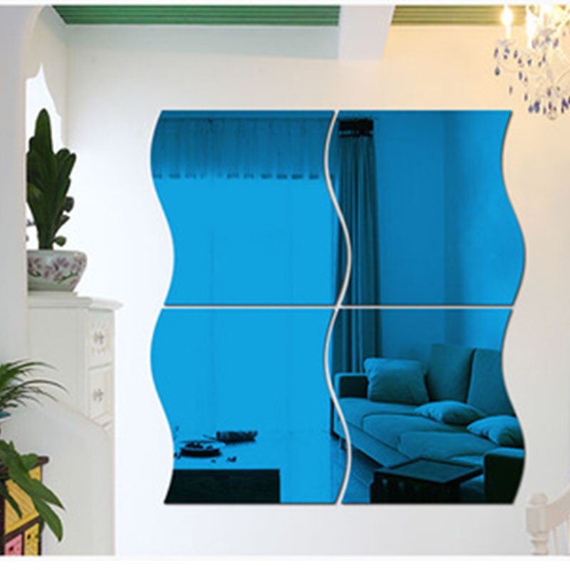6 teile/los 3D Gespiegelt Aufkleber Dekorative Acryl Spiegel Welle bilden Zauberstab Aufkleber Wohnzimmer Schlafzimmer Umkleidekabine Kunst Wohnkultur: Blau