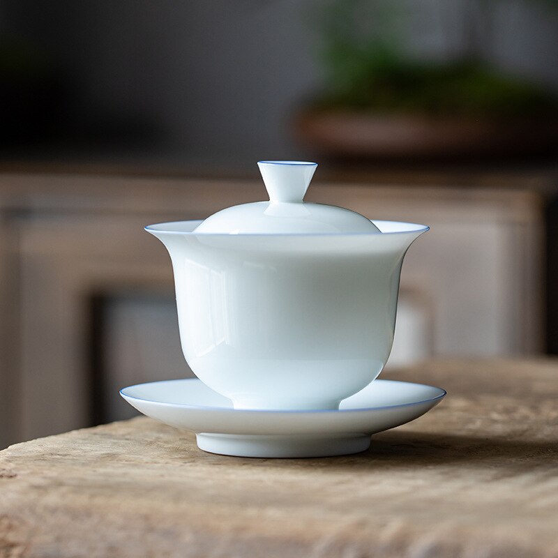 Eggshell Porcelain Handmade Ceramic Venti Tea Sancai Bowl Kung Fu Tea Bowls Sopera De Ceramica Gaiwan Coarse Pottery Tea Set: Cover bowl B