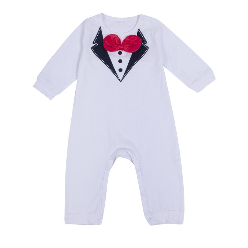 0-36months Leuke Baby Jongens Rompertjes Lange Mouw Strikje Baby Jongens Jumpsuit Zwart Wit Gentleman Formele Pasgeboren Kleding Speelpakje: WHITE / 12m