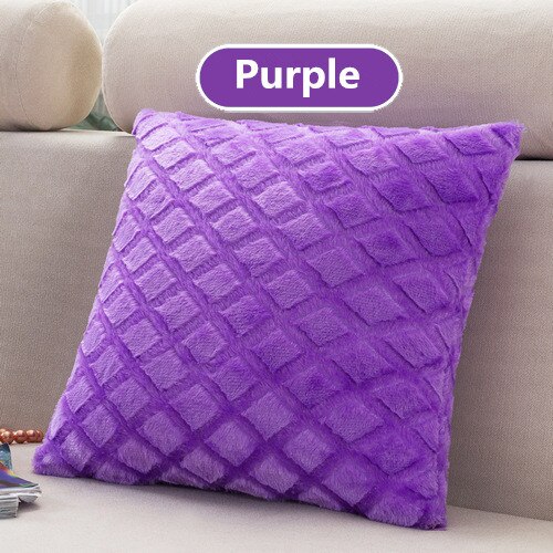 1Pcs 43*43cm Plaids Pattern Soft Short Velvet Throw Pillow Cushion Cover Seat Car Home Sofa Bed Decorative Pillowcase 40059: Purple