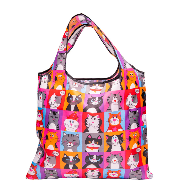 Printing Foldable Eco-Friendly Shopping Bag Tote Folding Pouch Handbags Convenient Large-capacity For Travel Grocery Bag: black