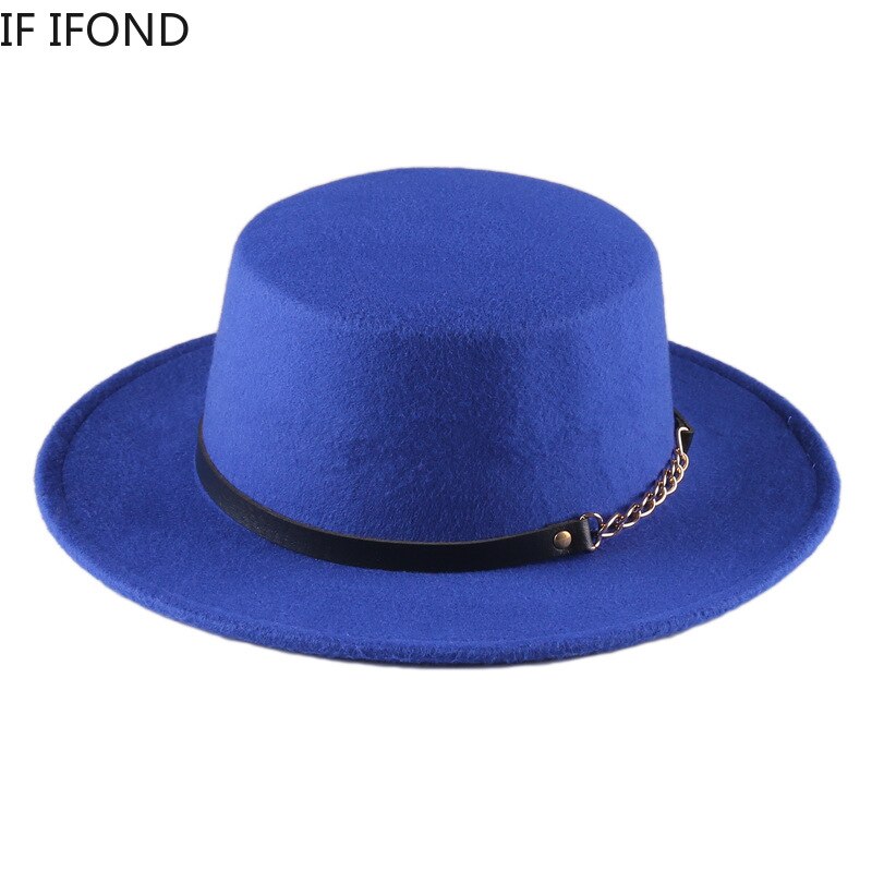 mitation Woolen Round Top Hat For Women's Wide Brim Fedora Hat Gambler Hat