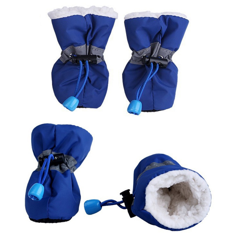 4 stuks Waterdichte Pluche Hond Schoenen Winter Anti-slip Regen Snowboots Schoenen Dikke Warme Voor Kleine Katten honden Puppy Sokken Booties: Blauw / 5