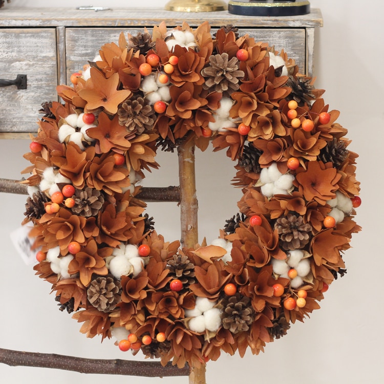 Guirnalda de flores naturales para decoración de otoño, decoración rústica de algodón, para puerta Delantera, de Acción de Gracias