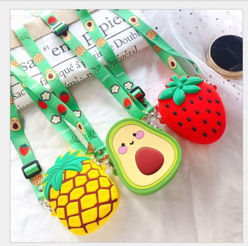 Saco de tamanho médio bonito com inclinação span abacate zero bolsa silicone abacaxi morango silicone ajustável inclinação span bag