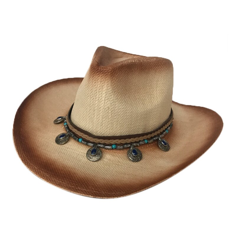 YY Beauty-Gorra de Metal con pajilla de pavo real para mujer, gorro de vaquero occidental transpirable, sombrero de Jazz para montar a caballo, gorra con visera ancha CM19023: Default Title