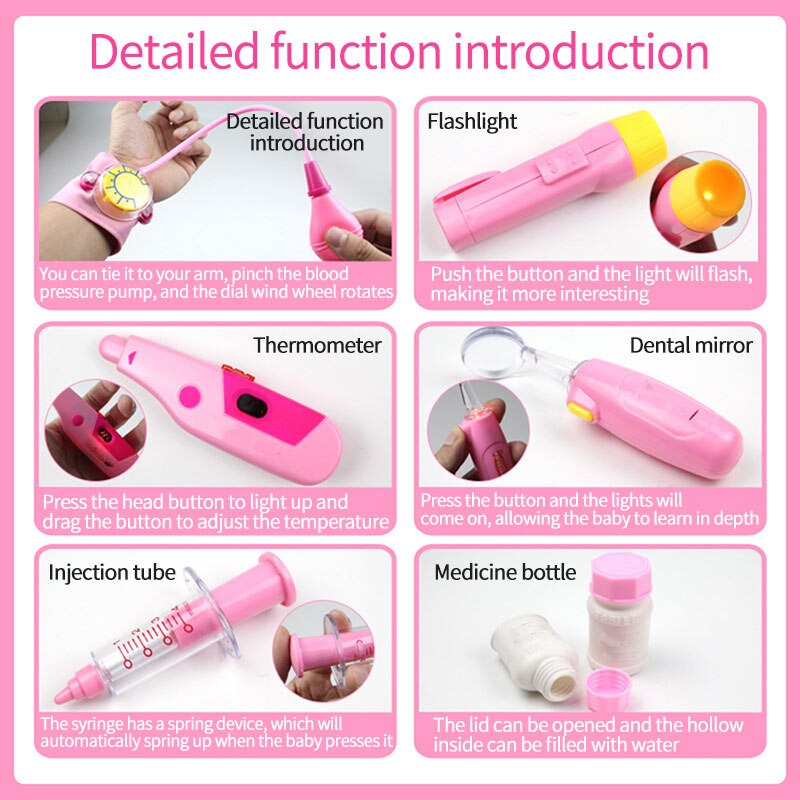 Conjunto de juguetes de médico para niños, Kit médico de simulación familiar, Maleta portátil, accesorios de medicina