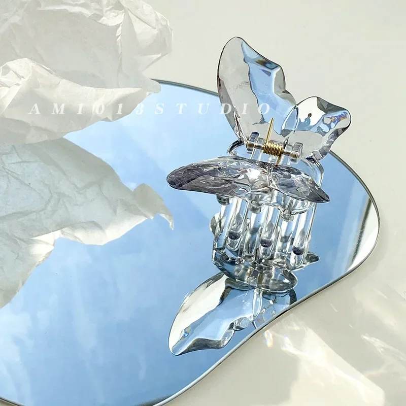 Pinza para el pelo de sirena y mariposa de cristal para niña, pinza para la cabeza trasera, pinzas para el pelo grandes transparentes, horquillas, tocado, accesorios para el cabello: Verde