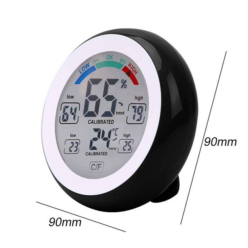 1Pcs Round Wireless LCD Digital Thermometer Hygrometer White Backlight Multifunctional Temperature Gauge Humidity Meter Clock