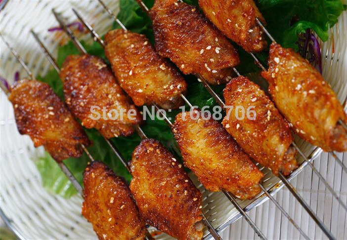 50 unids/lote de pinchos de acero inoxidable de 28,5 cm x 2mm, palillo de acero inoxidable para barbacoa, utensilios para barbacoa, cocina, comedor y bar, hogar y jardín