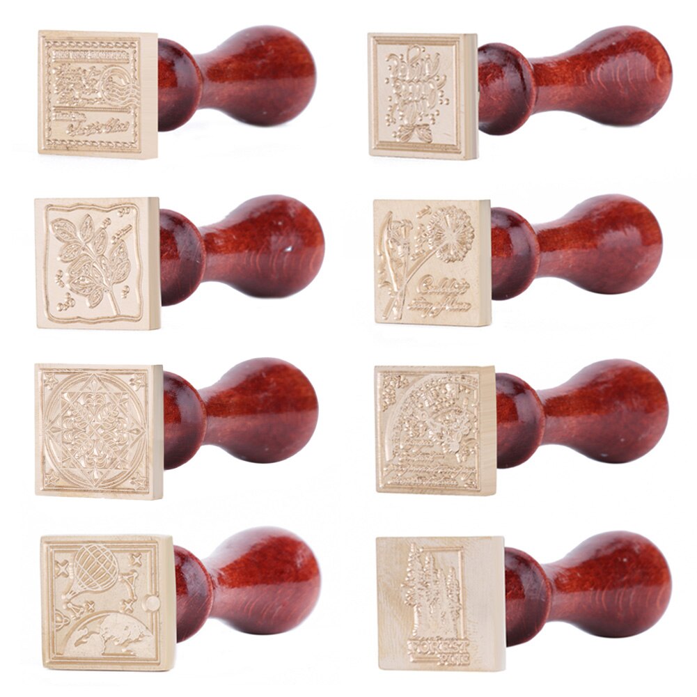 Vintage Diy Vierkante Seal Stempel Vervangen Koperen Hoofd Lakzegel Antieke Zegellak Stempel Houten Handvat Envelop Trouwkaarten