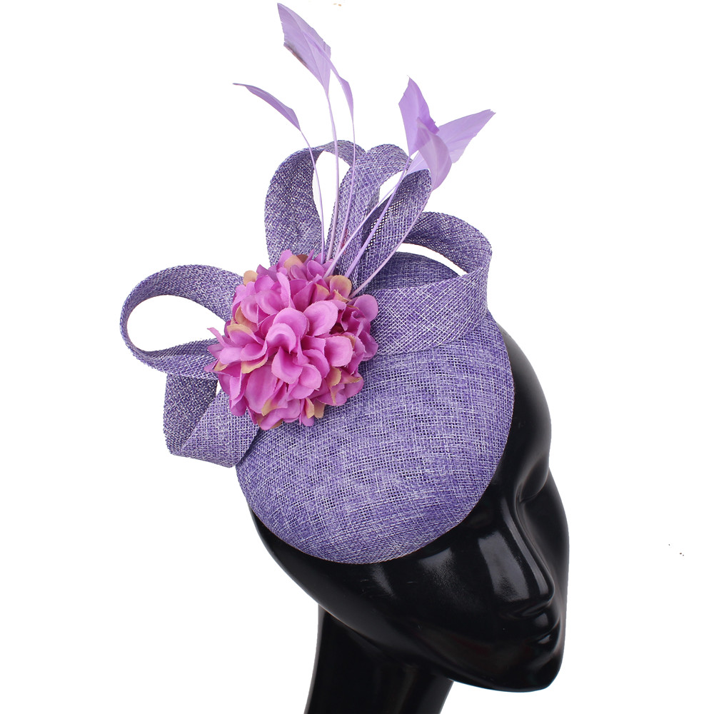 Elegante Damesmode Haar Bruiloft Fascinator Hoed Hoofdband Chique Hoofddeksels Met Hoofdband Fancy Mesh Formele Chapeau Cap: Lavendel