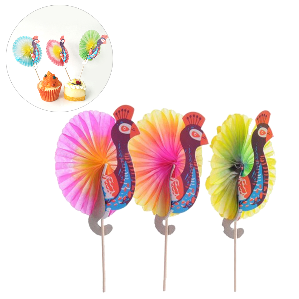 25 stuks Wegwerp Cocktail Toppers Artistieke Pauw Picks Kleurrijke Cupcake Toppers Feestartikelen Cocktail Picks