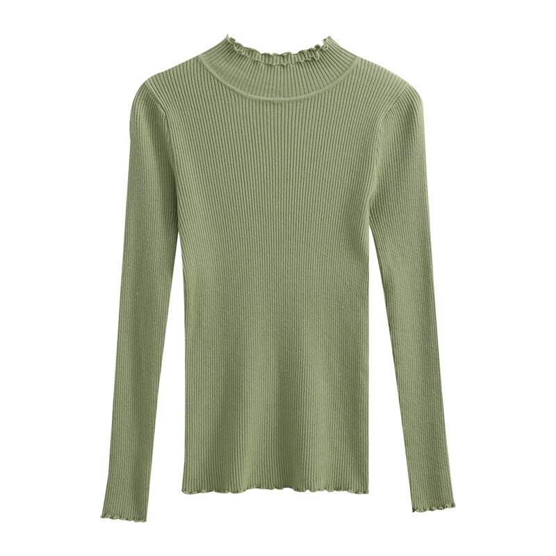 Wixra Womens Sweaters Turtleneck High Stretch Pullovers Long Sleeve Solid Sweaters Pulls Autumn Winter Women Clothes: Avocado