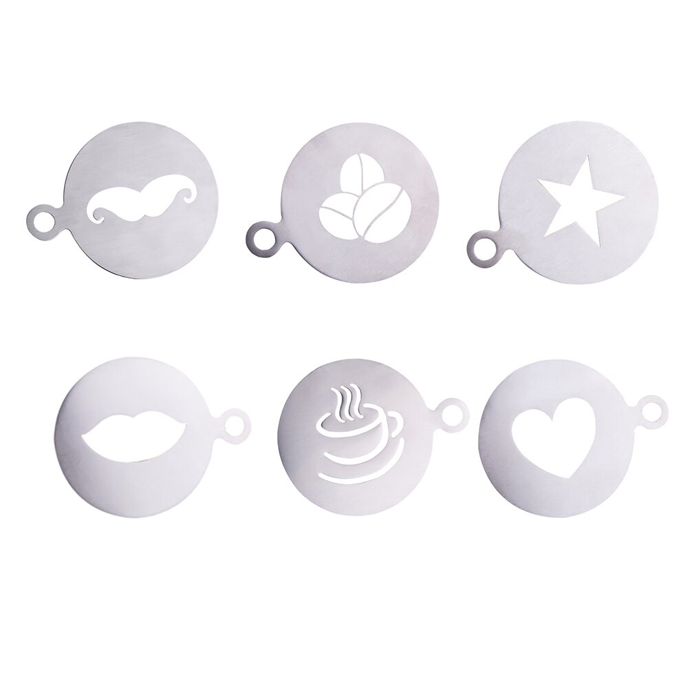 6 stuks koffiecake roestvrijstalen sjabloon decoratie cupcake sjabloon mal cappuccino latte sjabloon koffie mal kookgerei