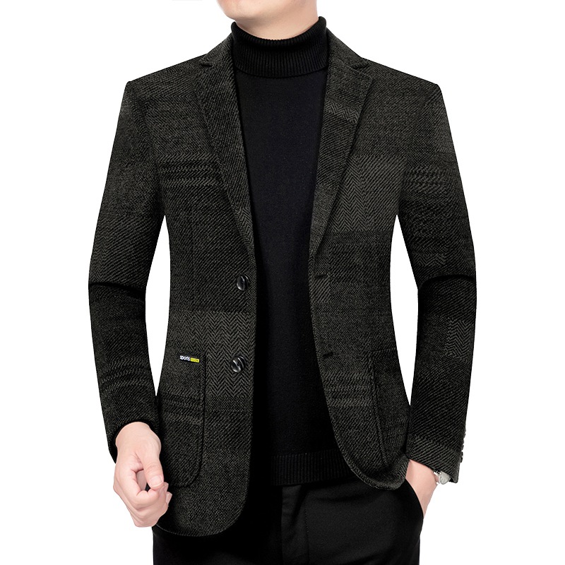 Man Suit Coat Striped Pocket Long Sleeve Male Outerwear Turn Down Collar Single-breasted Blazer: XXXL / Khaki