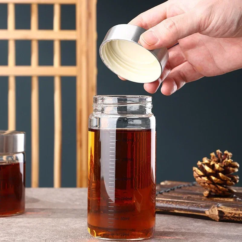 100-500ml Glass Bottle with Scale High Borosilicate Heat-resistant Glass Seal Jar Kitchen Seasoning Spices Storage Bottle Gadget