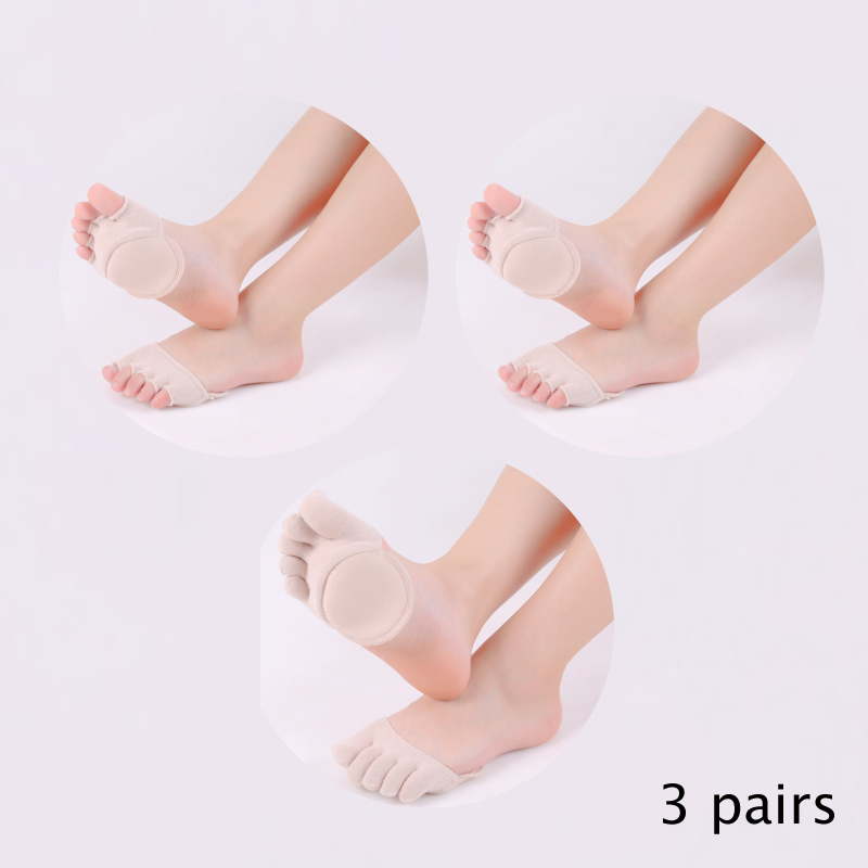 3 Pairs Women Socks Sponge Silicone Anti-slip Lining Open Toe Heelless Liner Sock Invisible Forefoot Cushion Foot Cotton Pad: as pics 6