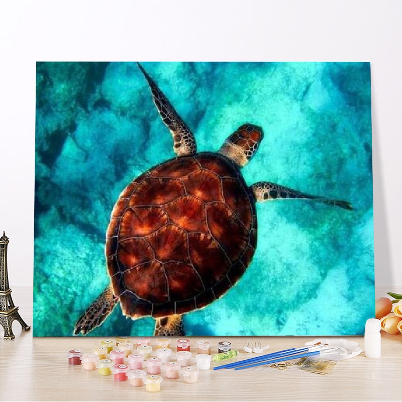Pintura Diy de tortuga por números para colorear por números, arte de pared moderno, imagen por números para decoración del hogar, juguetes hechos a mano para niños