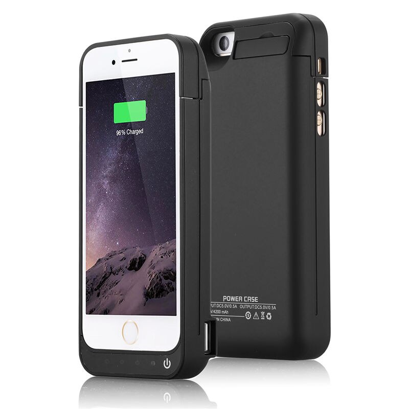 For iPhone 5C 4200mAh Portable Backup External USB Battery Charger Case For iPhone5S 5 SE Powerbank Pack Stand Charging Cover i5: Black