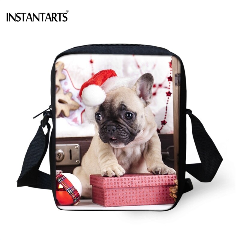 Instantarts engraçado 3d chapéu vermelho pet pug cão impresso crossbody saco para meninas meninos chirstmas presente mini bolsas de viagem sacos do mensageiro: CC1905E
