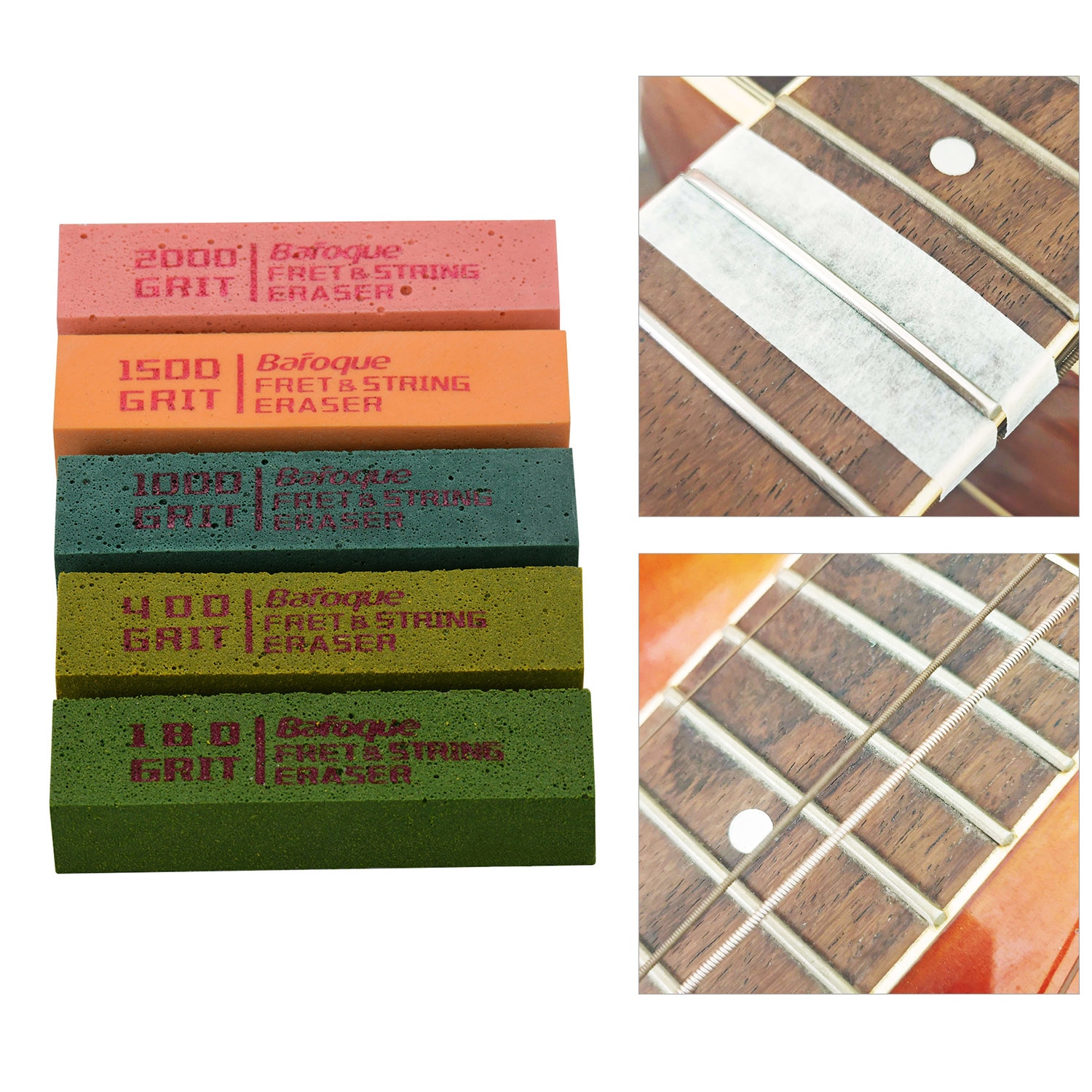 Guitar bånd polering viskelæder slibende gummiblokke med 180 grus & 400 grit til guitar bånd strenge polering vedligeholdelse