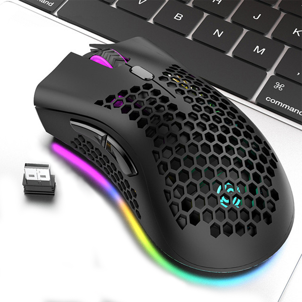 2.4g kabellose gaming-mäuse, wiederaufladbar, usb, rgb-beleuchtung, wabenstruktur, geeignet für desktop-pcs, notebooks und laptops.