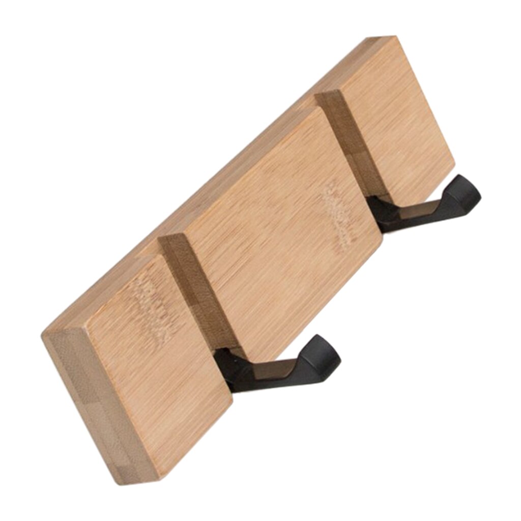 Folding Wooden Board Hooks Wall Door Hanger For Bathroom Robe Towel Coat Clothing Bedroom Kitchen - White 5 Hooks