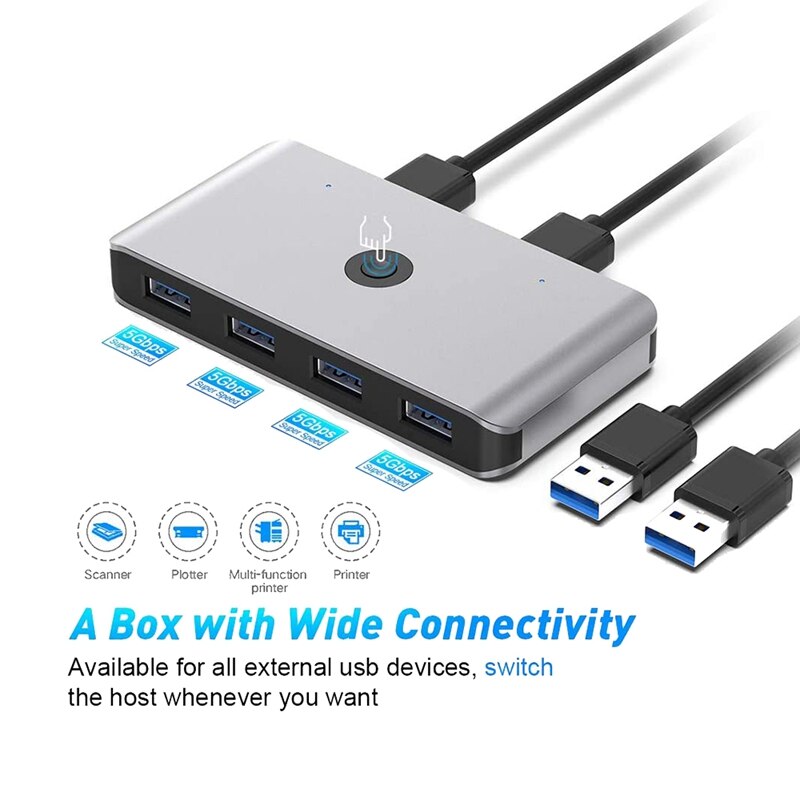 Usb 3.0 Kvm Switch Selector, 2 Computers Delen 4 Usb-apparaten Usb 3.0 Perifere Switcher Box Hub Adapter
