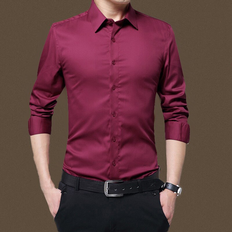Men Long Sleeve Shirts Slim Fit Solid Business Formal Shirts for Autumn MCK99