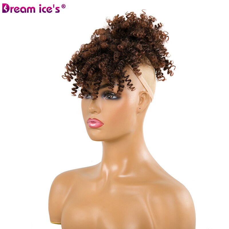 afro Crespo Dei Capelli Ricci coda di Cavallo Alta soffio clip in Parrucchino Sintetico Coulisse coda di Cavallo con La Frangetta di Capelli del Panino Estensioni: 1B33