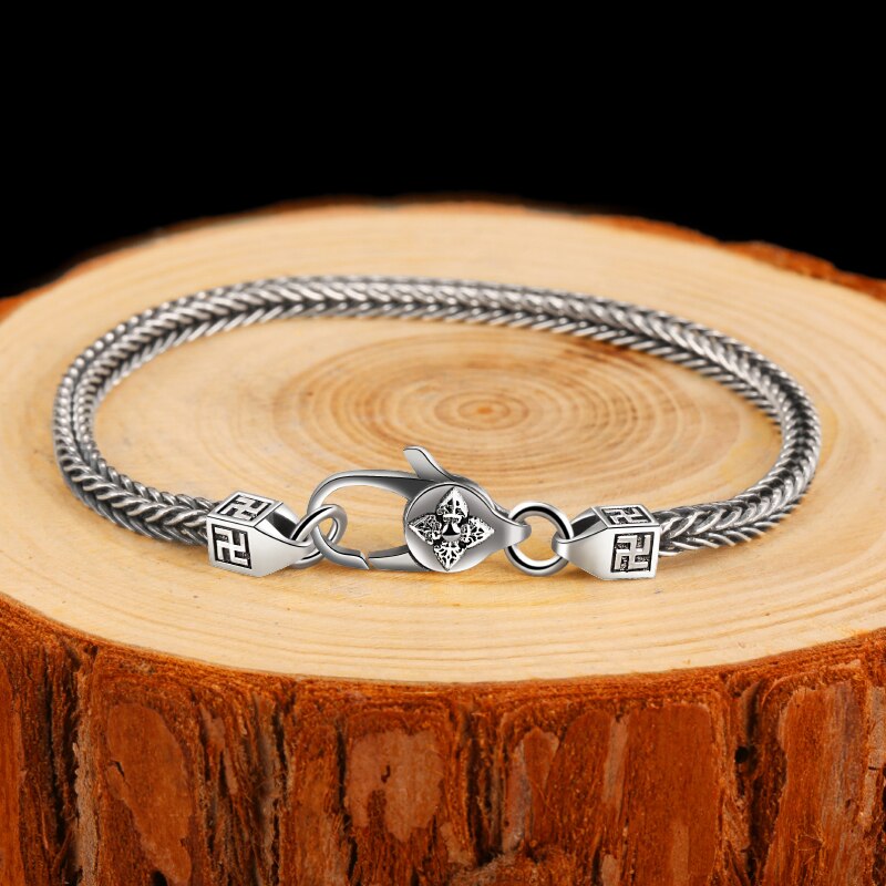 ZABRA 925 Sterling Silver Fox Tail Chopin Braided Bracelet For Men Women Lovers Gothic Party Trendy Statement Christmas