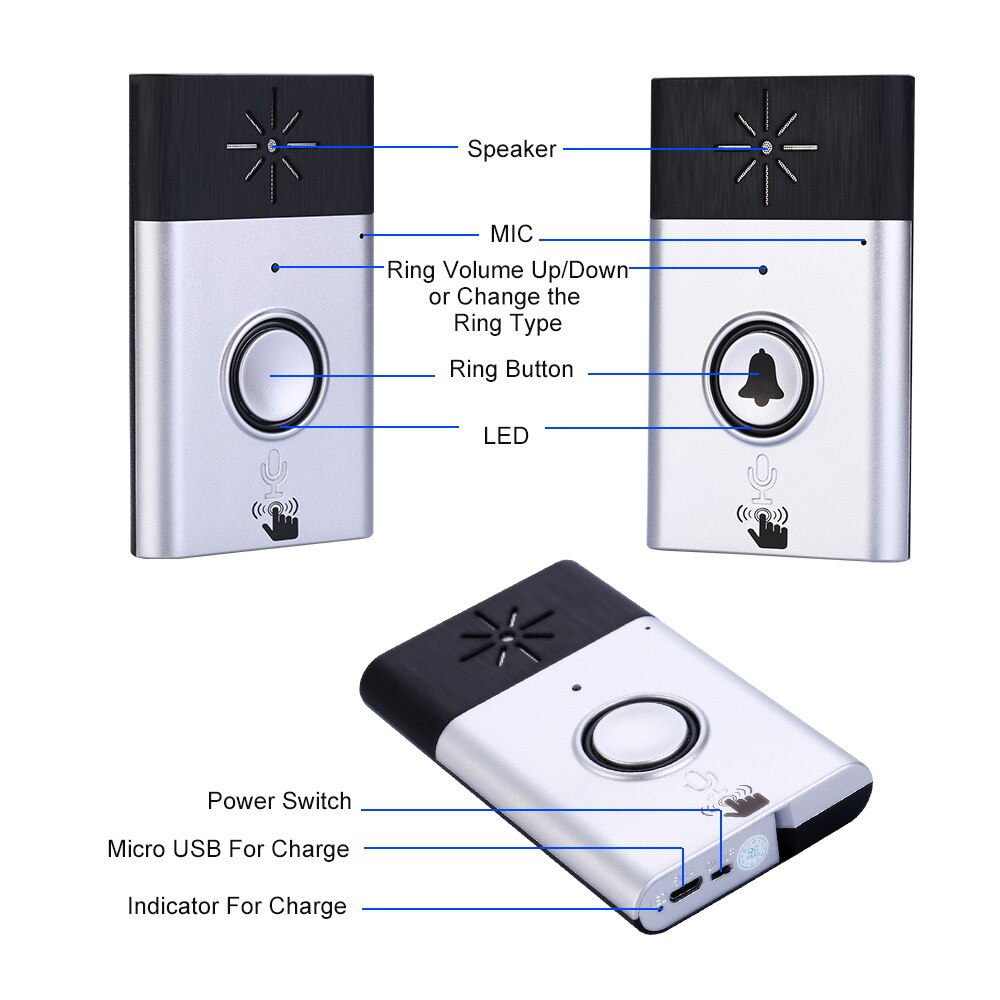 Wireless Voice Intercom Doorbell with Outdoor Unit Button Indoor Unit Receiver Smart Home Security Door Bell 2-way Talk Monitor