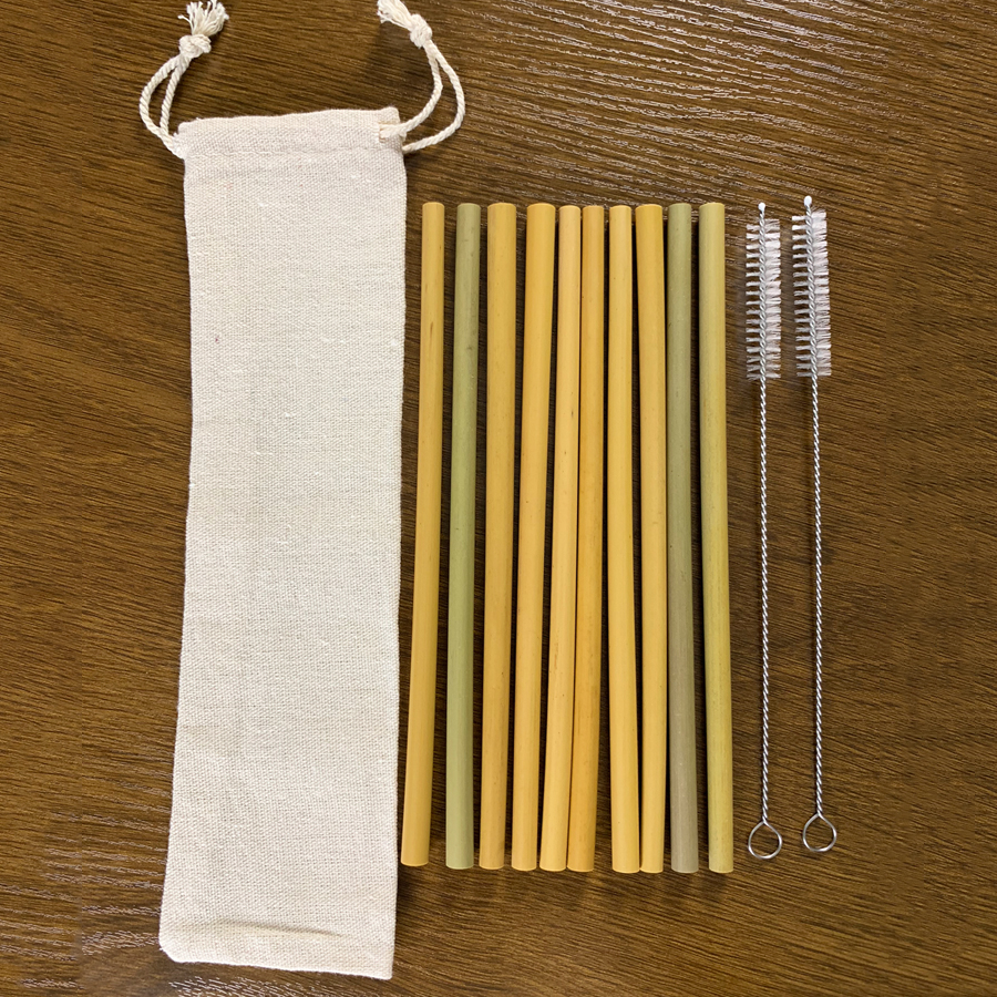 13/11/9/6-Pack Houten Bestek Bestek Set Bamboe Stro Servies Set Met Doek Tas Messen Vork lepel Reizen: 10pcs Straws