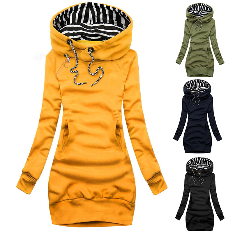 Hoodieklänning avslappnad enfärgad långärmad hoodieklänning med dragsko smal hoodieklänning med tröja