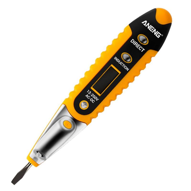 Digital spændingsindikator ac /dc 12-250v lcd digital display spænding test pen med led test belysning elektrisk skruetrækker pen: Gul