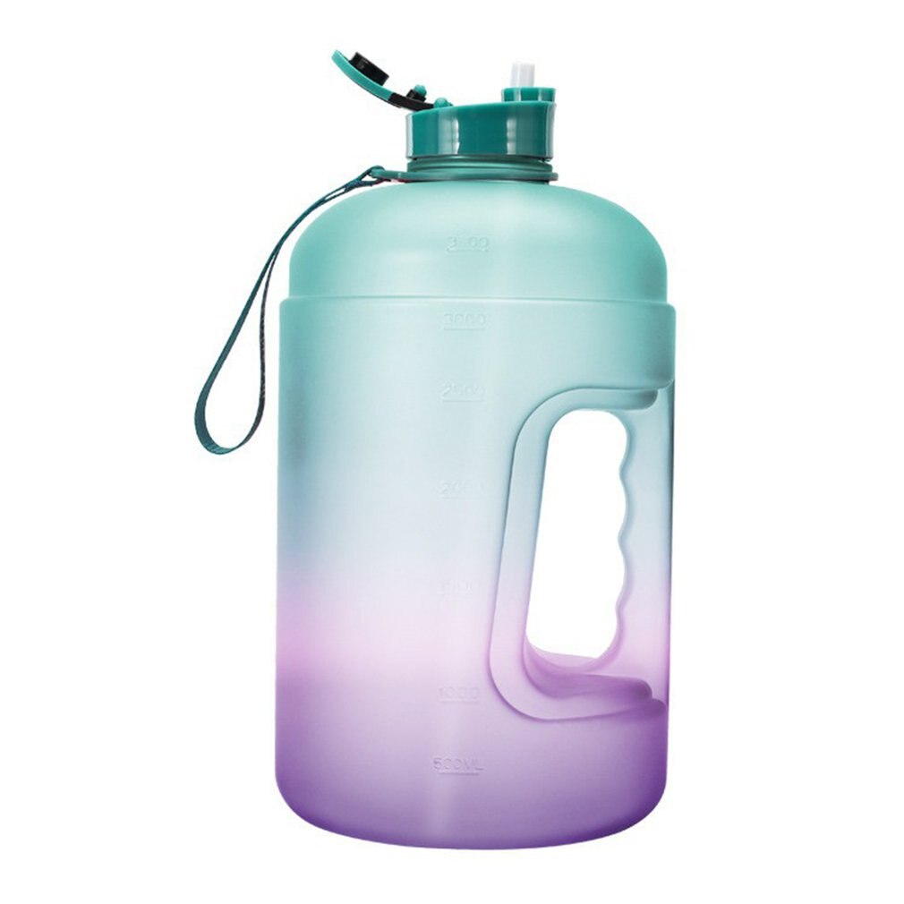 3.78L Gradiënt Kleur Stro Bidon Outdoor Fitness Water Cup Met Tijd Fitness Sport Fles Met Deksel: Multi-4