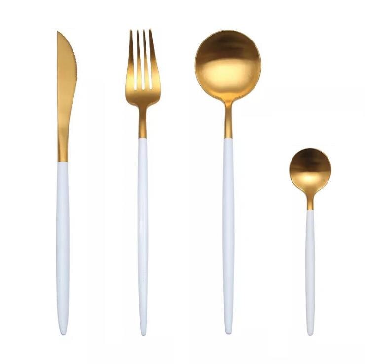 Guld servise sæt kniv gaffel ske bestik 304 rustfrit stål service sæt sølvtøj mat køkken bestik sæt