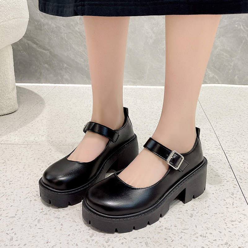 Décolleté con plateau con fibbia alla caviglia neri Scarpe Mary Jane in pelle verniciata stile giapponese da donna Scarpe Lolita con tacco spesso punk Mujer