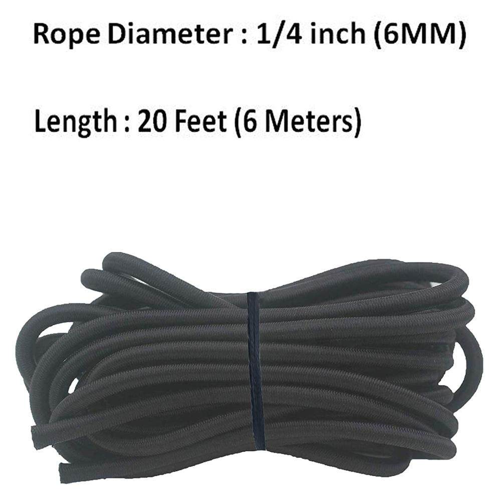 6/PK – corde élastique pour absorption des chocs, 1/4 &quot;X 20 pieds, avec crochets d&#39;extrémité de corde élastique pour Campin solide, 1/4 pouces