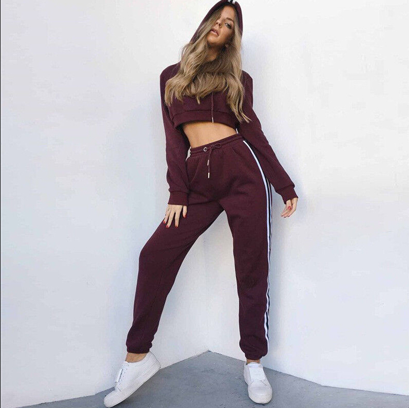 Women 2Pcs Tracksuit Hooded Sweatshirt+Elastic Waist Pants Casual Sets Wear Long Sleeves Suits Clothes Outfits