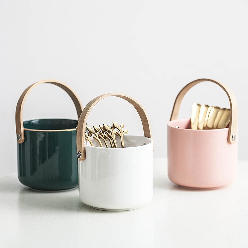Nordisk kunst luksus frugtgaffel keramisk opbevaringstank moderne minimalistisk hjemmekage dessertgaffel køkken spisepinde ske opbevaringsbur