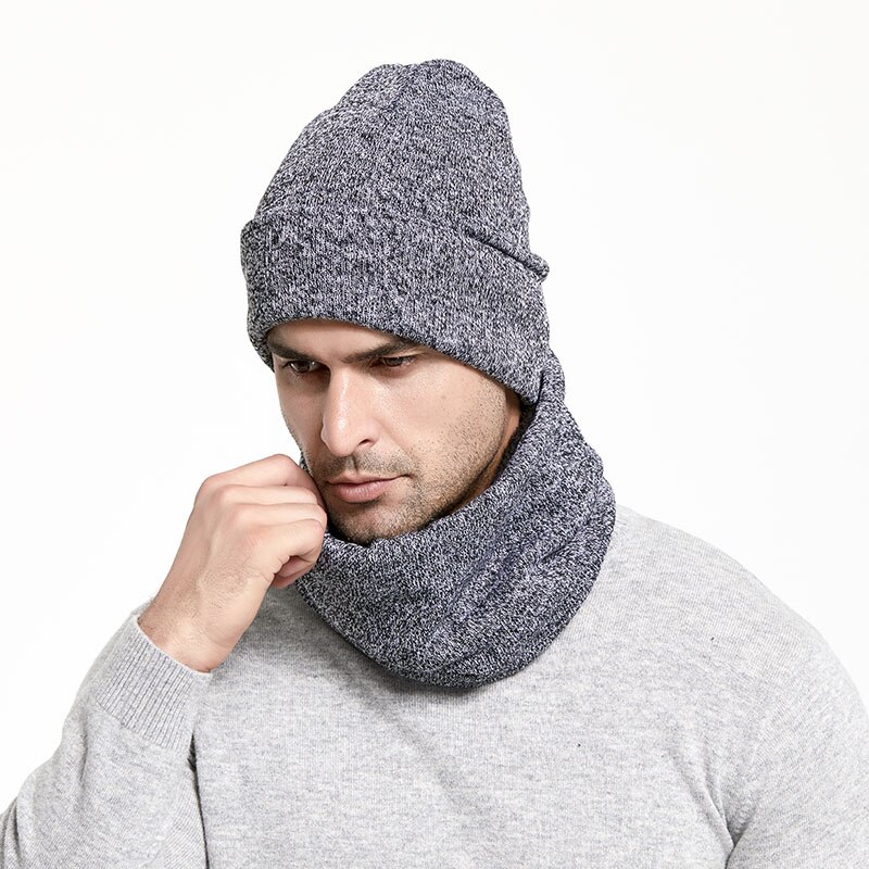 Conjunto sombreros bufandas de invierno para hombre, gorros de punto grueso para mantener el calor, accesorios de invierno, gorro, bufanda, gorra de cobertura gruesa para otoño: LightGray