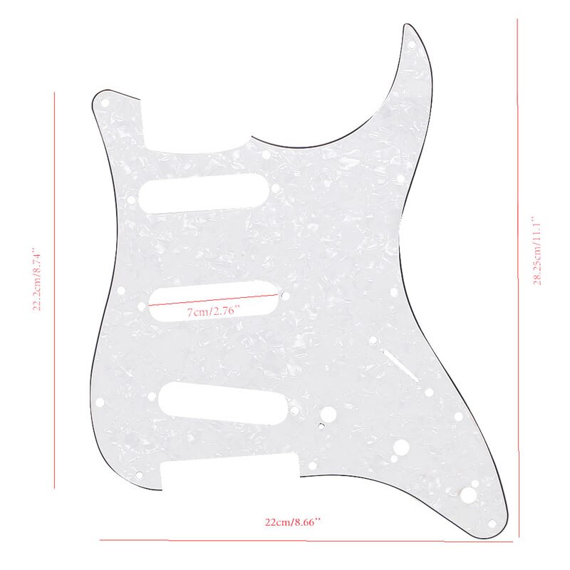Golpeador de guitarra blanco perla, placa raspadora, estilo Strat, 3 capas