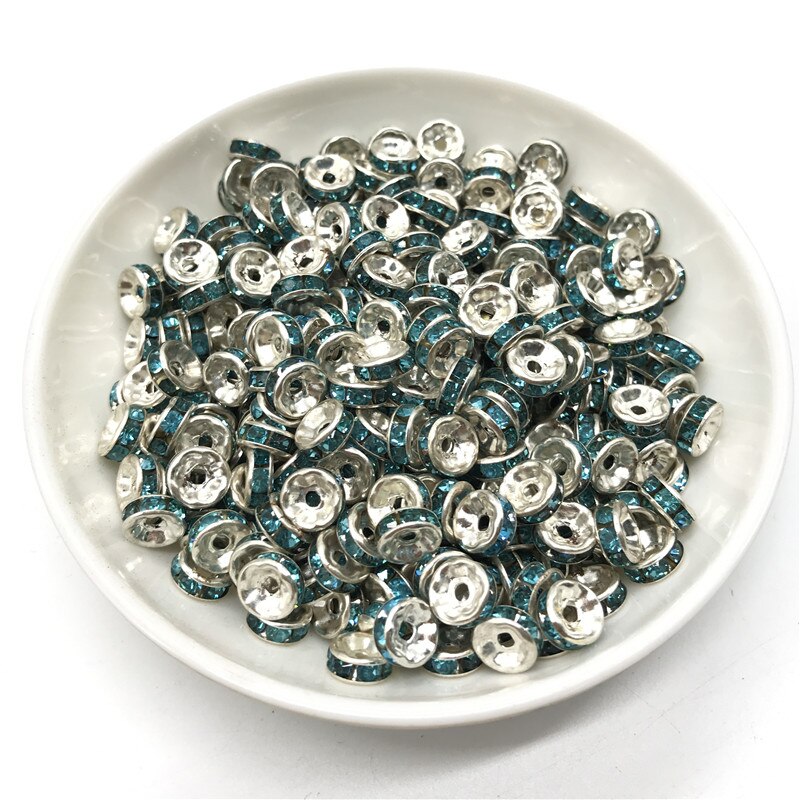 50pcs 6MM Metal Silver Plated Crystal Rhinestone Rondelle Spacer Beads 13 Colors For Choose DIY: 12