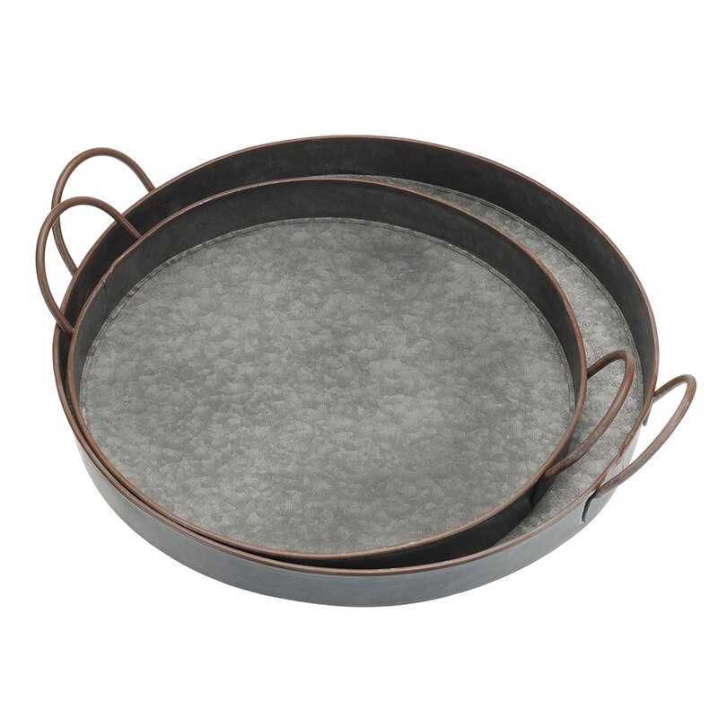 Vintage Round Wrought Iron Plate with Handles Meta... Grandado