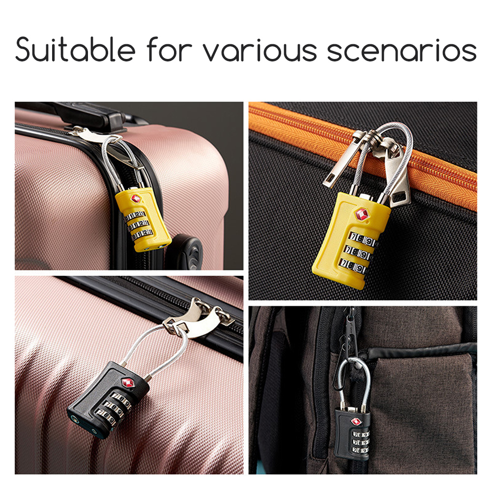 Anti-Theft Luggage Locks Lightweight 3 Dial Combination Steel Wire Lock Tsa-Compatible Travel Luggage Locks