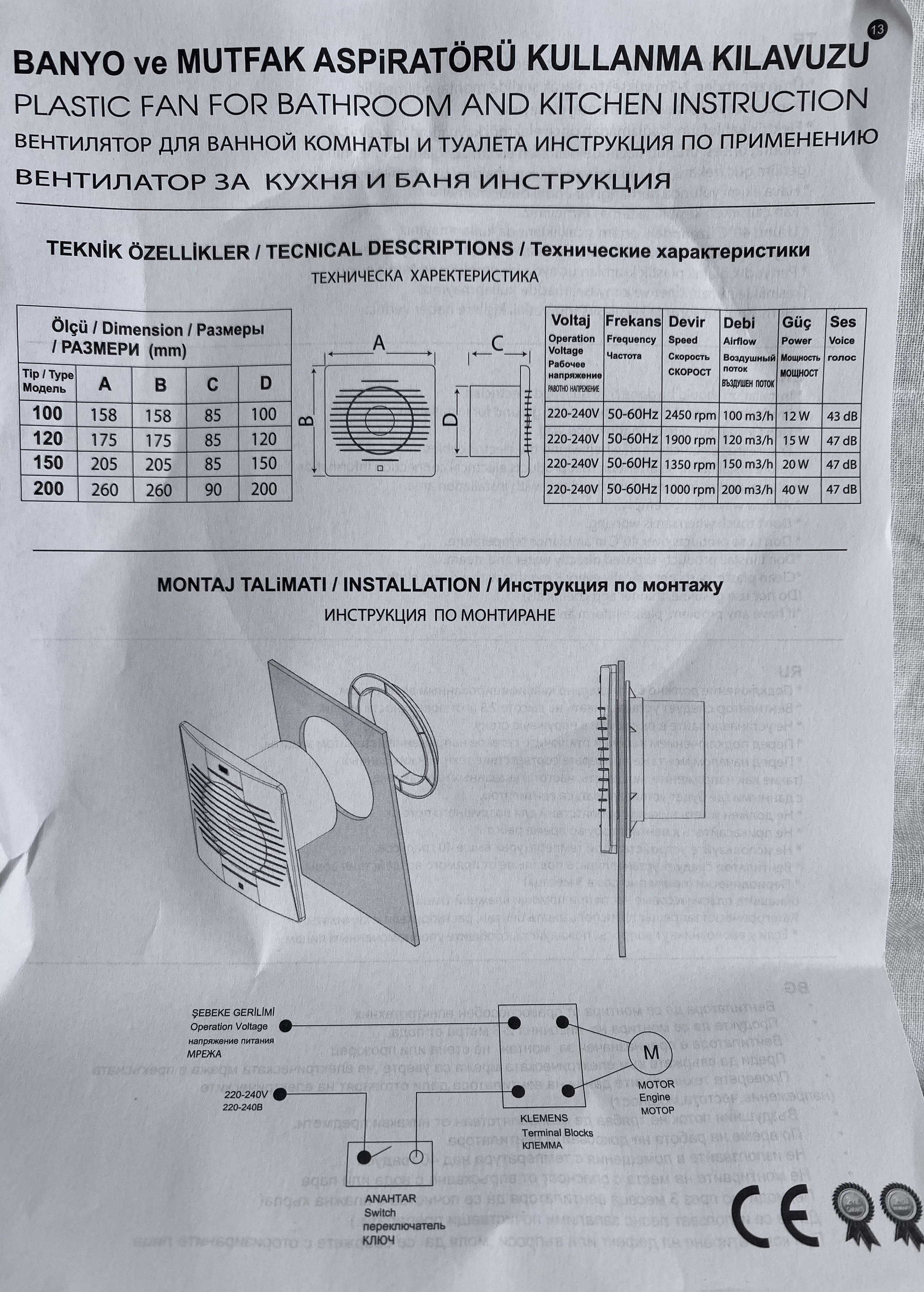 Aspirateur de salle de bain et toilettes (10Cm.) Ventilateur de plafond mural pour cuisine, salle de bain, Garage