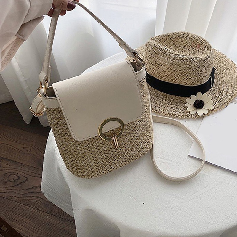 Kleine Stroh Eimer Taschen Für Frauen Sommer Umhängetaschen Dame Reise Geldbörsen Und Handtaschen Weibliche Schulter Einfache Tasche